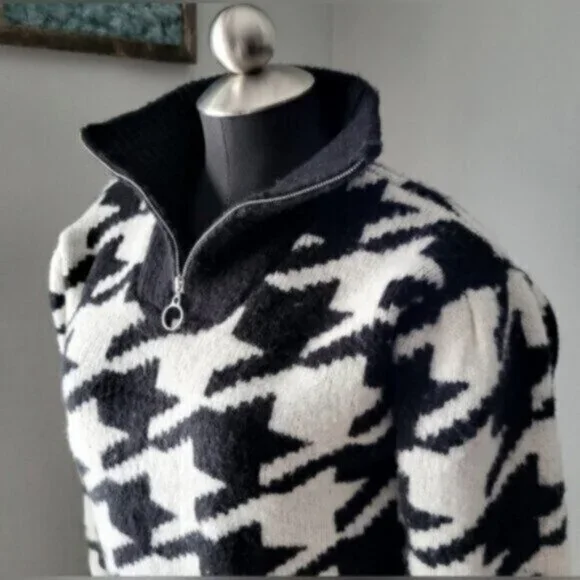 DEX Houndstooth Cropped Mock Neck Sweater NWT Sz XL - Picture 5 of 14